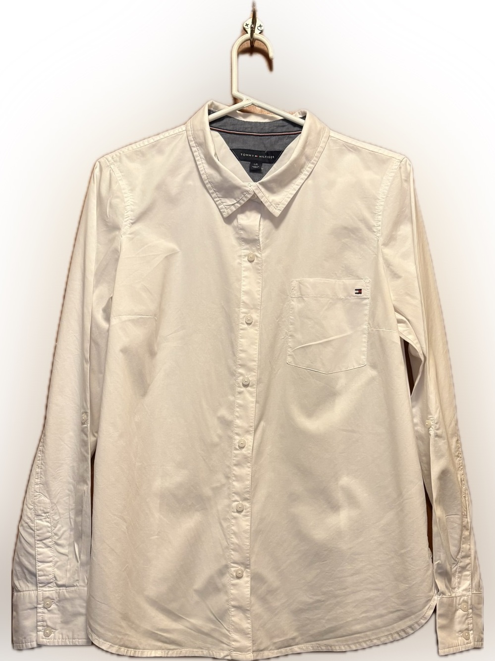 Tommy Hilfiger Women's White Long-sleeve Button-down Shirt Size L
